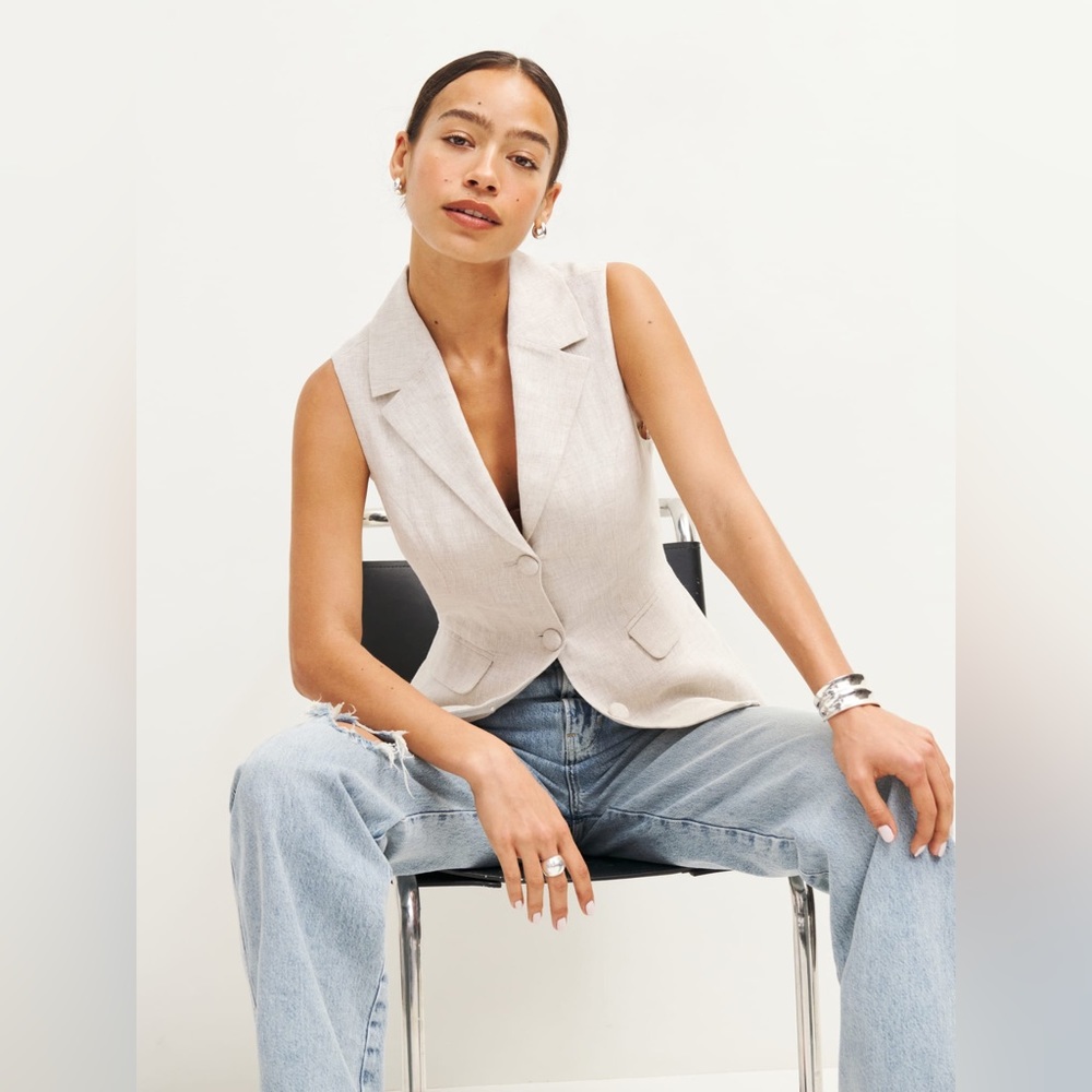 Reformation Cream Sleeveless Blazer Top